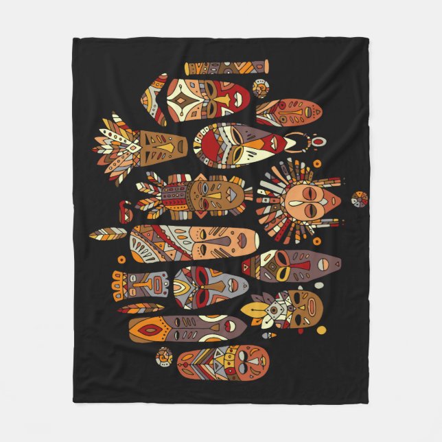 Cobertor De Velo Esboços étnicos de máscaras tribais (Frente)