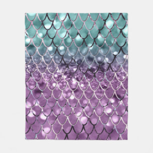 Cobertor De Velo Escalas de Sereia em Aqua Purple MERMAID Glitter #