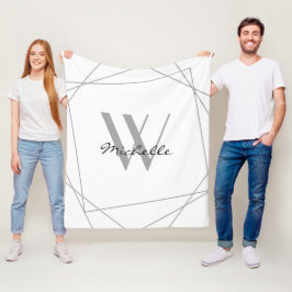 Cobertor De Velo Escrito Geométrico do Nome da Cinza Branca Elegant