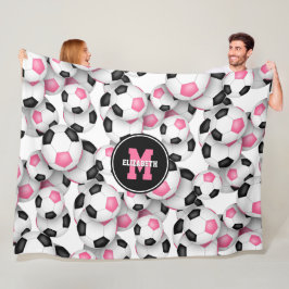 Cobertor De Velo esferas de futebol preto cor-de-rosa monograma