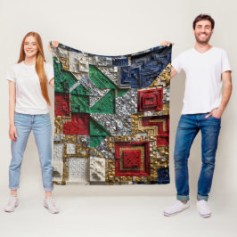 Cobertor De Velo Esmeralda Dourado Marfim Vermelho Azul Mosaico Qua