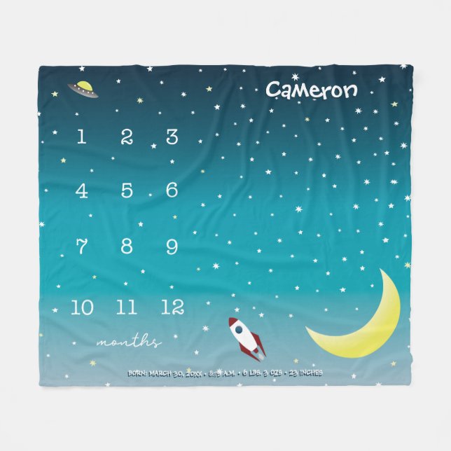 Cobertor De Velo Espaço exterior personalizado azul branco marrom (Frente (Horizontal))