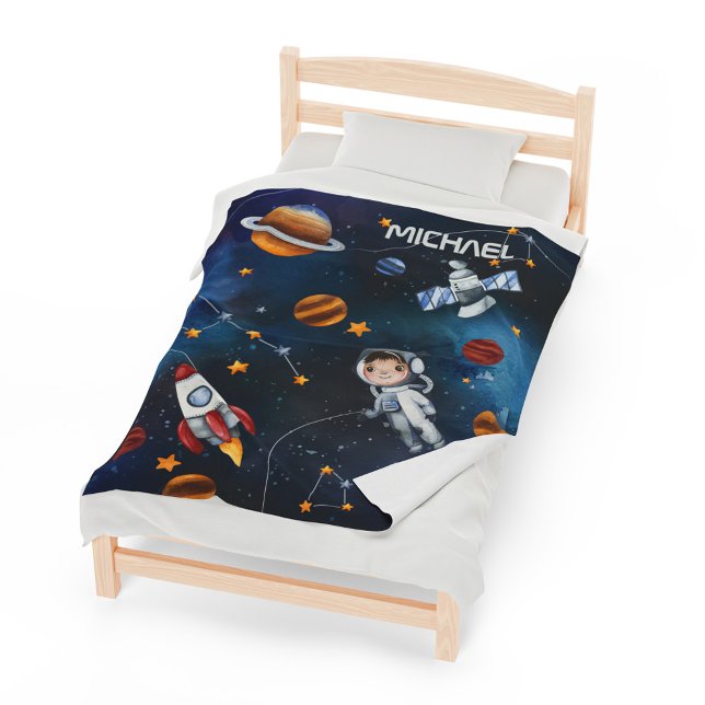 Cobertor De Velo Espaço Exterior Personalizado e Astronauta (Outer Space Astronaut Boy Custom Fleece Blanket)