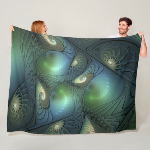Cobertor De Velo Espirais Beige Turquesa Verde Abstrato Arte Fracta