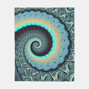 Cobertor De Velo Espiral de Arte Fractal Laranja abstrato azul Turq