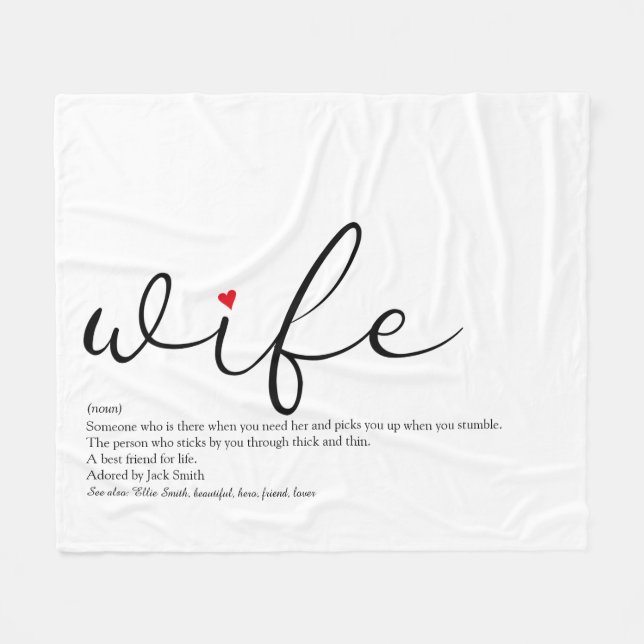 Cobertor De Velo Esposa Amor Vermelho Coração Personalizado Script  (Frente (Horizontal))