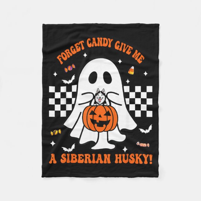 Cobertor De Velo Esqueça o Doce Dê um Husky Siberiano Funny Hallowe (Frente)