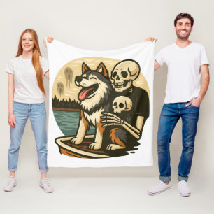 Cobertor De Velo Esqueleto com Cachorro em Arte de Terror no Lago A