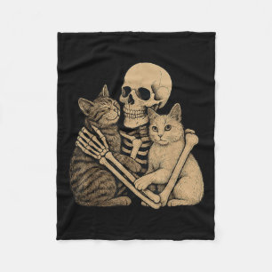 Cobertor De Velo Esqueleto de abraço de gatos bonitos no Halloween