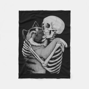 Cobertor De Velo Esqueleto de Akita Americano Abraço Halloween Aman