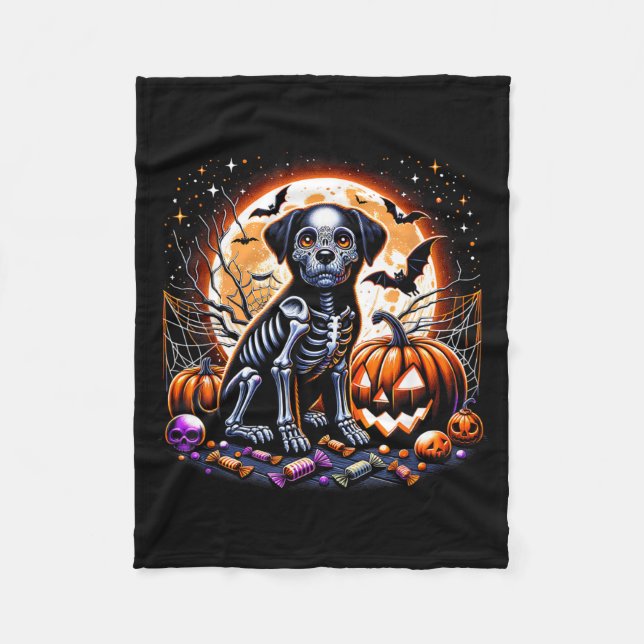 Cobertor De Velo Esqueleto de Cachorro Halloween (Frente)