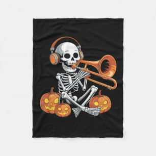 Cobertor De Velo Esqueleto de Halloween Trombone Trombonista