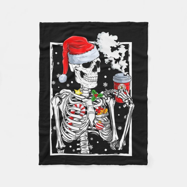 Cobertor De Velo Esqueleto De Natal Com Bebendo Crânio Sorridente C (Frente)