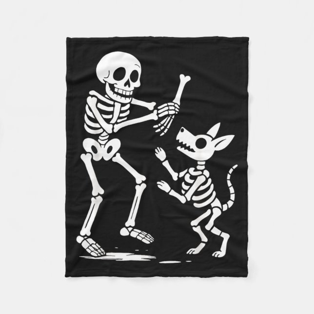 Cobertor De Velo Esqueleto Engraçado Brincando Com Cachorro Hallowe (Frente)