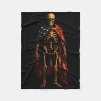 Cobertor De Velo Esqueleto Patriótico Bandeira Americana Horror Gót