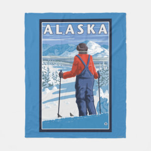 Cobertor De Velo Esqui no poster das viagens vintage de Alaska