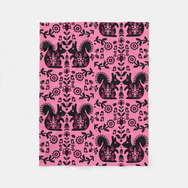 Cobertor De Velo Esquilo Arte Foliar Nórdica Escandinava (Frente)