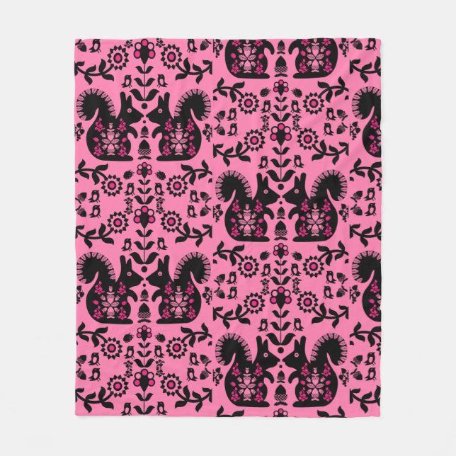 Cobertor De Velo Esquilo Arte Foliar Nórdica Escandinava (Frente)