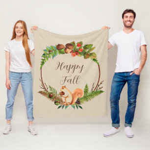 Cobertor De Velo Esquilo de outono e natureza com texto personalizá