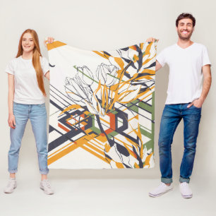 Cobertor De Velo Estampa Floral Geométrica com Mostarda Quente e De
