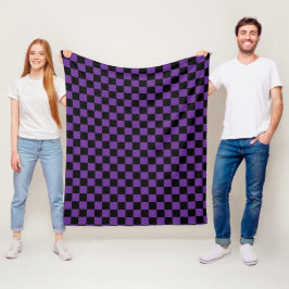 Cobertor De Velo Estampa Xadrez Preto e Roxo