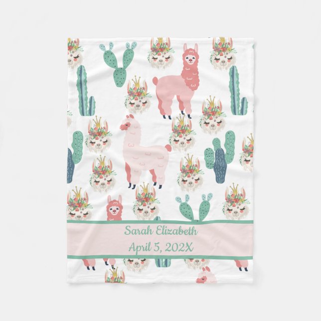 Cobertor De Velo Estatísticas de Bebê Llamas Rosa e Cacto Verde Beb (Frente)