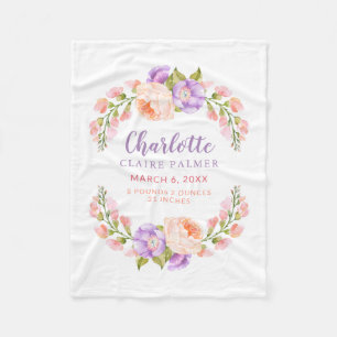 Cobertor De Velo Estatísticas de Nascimento de Bebê Personalizadas 
