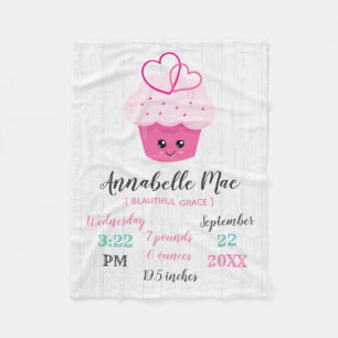 Cobertor De Velo Estatísticas de Nascimento de Cute Pink Cupcake Ka