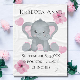 Cobertor De Velo Estatísticas de Nascimento Personalizadas Elefante