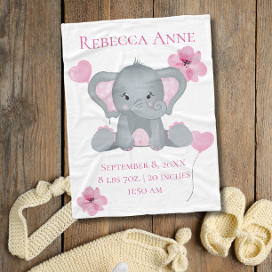 Cobertor De Velo Estatísticas de Nascimento Personalizadas Elefante