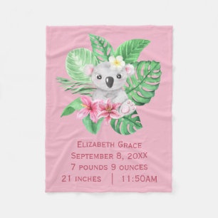 Cobertor De Velo Estatísticas de Nascimento Urso Koala Rosa Verde F