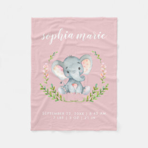 Cobertor De Velo Estatuagens de Nascimento de Bebê Elefante Rosa-Ro