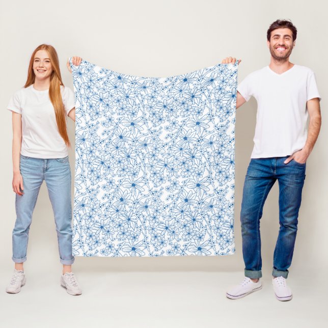 Cobertor De Velo Estética Floral Azul e Branco (In Situ)