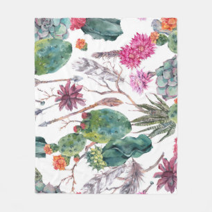 Cobertor De Velo Estilo Boho, Vintage Cactus Watercolor.