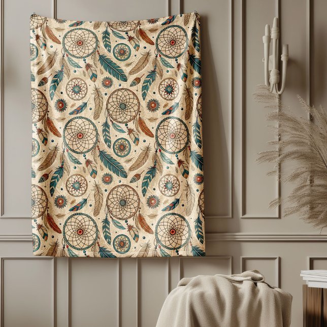 Cobertor De Velo Estilo Caloroso Catador nativo tríbal cultural (Warmth Style Cultural Tribal Native dreamcatcher Fleece Blanket)