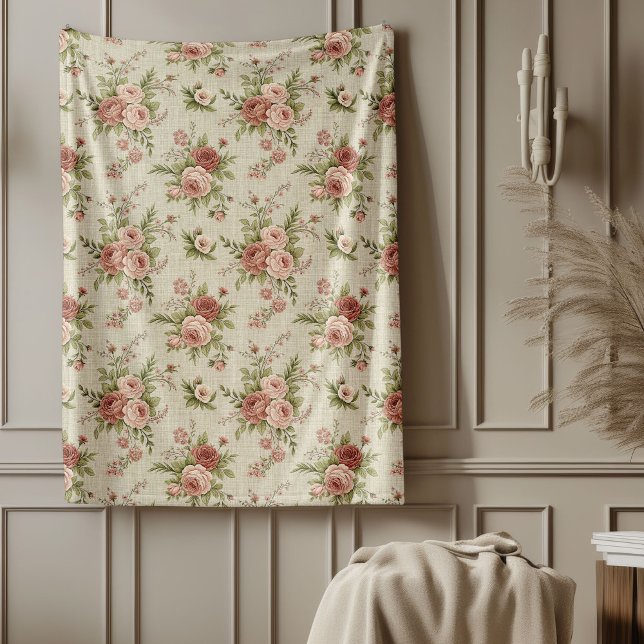 Cobertor De Velo Estilo de Algodão do Eterno Chic Desvanecido Elegâ (Chic Timeless Cottage Style Faded Floral Elegance Fleece Blanket)