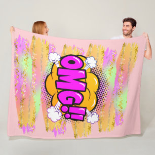 Cobertor De Velo Estilo de banda desenhada Pop Retro Amarelo Roxo O