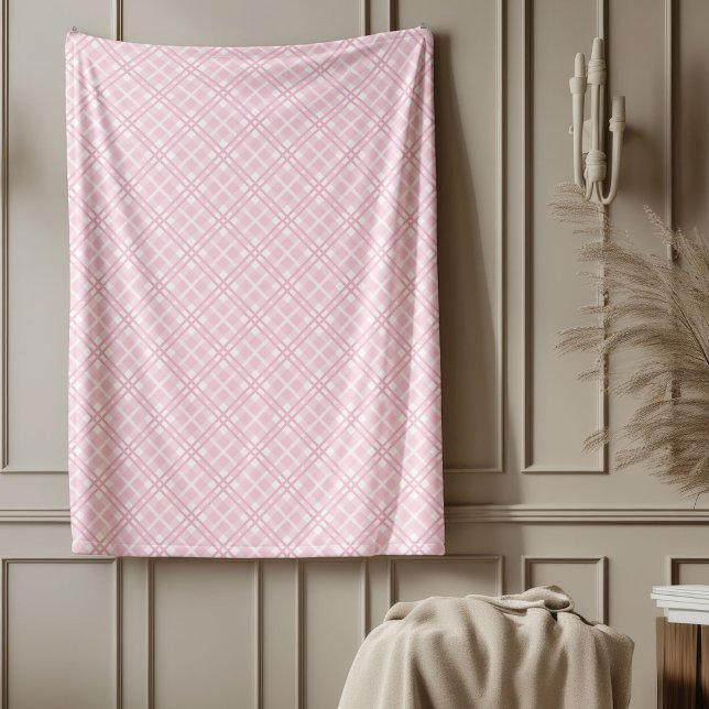 Cobertor De Velo Estilo de País Clássico Verificado a Rosa Elegante (Elegant Pink Checkered Classic Country Style Fleece Blanket)