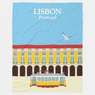 Cobertor De Velo Estilo de vintagem do elétrico amarelo de Lisboa