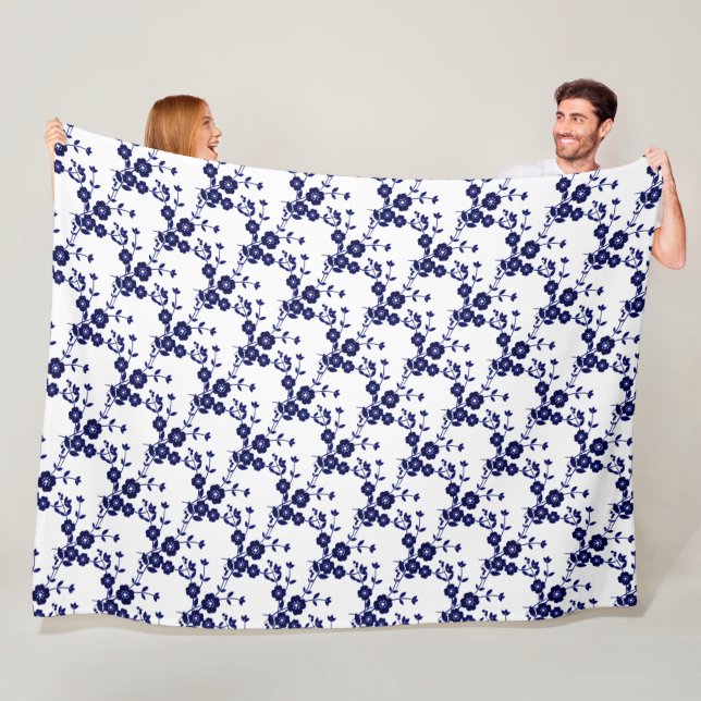 Cobertor De Velo Estilo Floral 1-Azul-Branco- (In Situ)