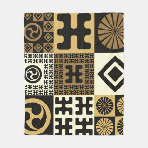 Cobertor De Velo estilo japonês, padrões sem costura de ouro preto.