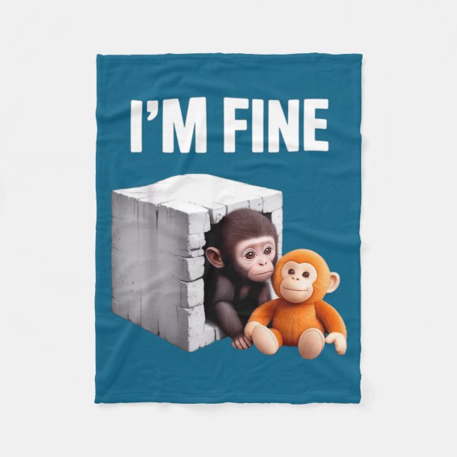 Cobertor De Velo Estou bem macaco bebê fofo ansiedade meme humor  (Frente)