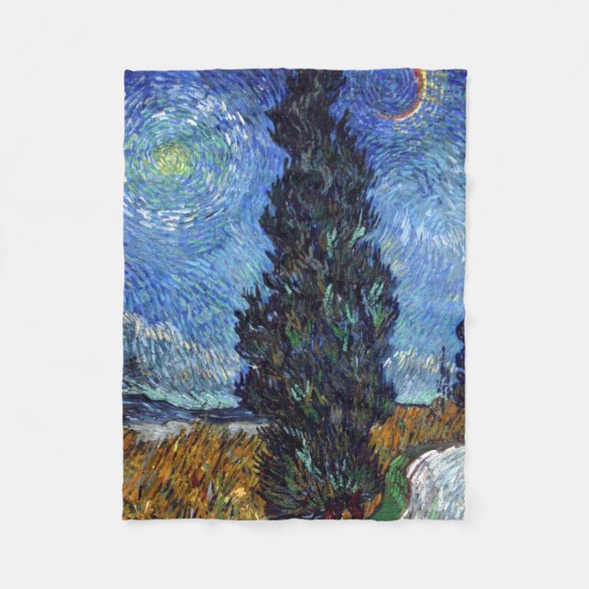 Cobertor De Velo Estrada com Ciprestes Impressionismo de Van Gogh (Frente)