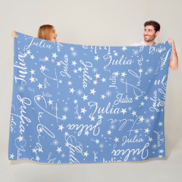 Cobertor De Velo Estrelas Específicas no Céu Azul Claro com Seu Nom