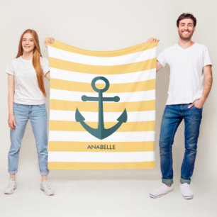 Cobertor De Velo Estrias Amarelas e Âncora Azul