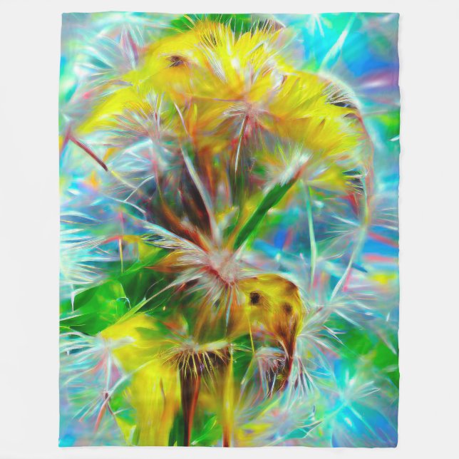 Cobertor De Velo Eteal Dandelions em Neon Dreamscape (Frente)
