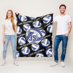 Cobertor De Velo Eu adoro a equipe de cinza azul de vôlei a cores m