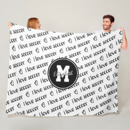 Cobertor De Velo Eu adoro o padrão de texto do futebol preto branco