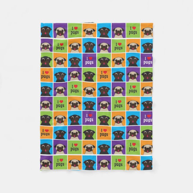 Cobertor De Velo Eu amo a cobertura do lance do velo dos Pugs (Frente)