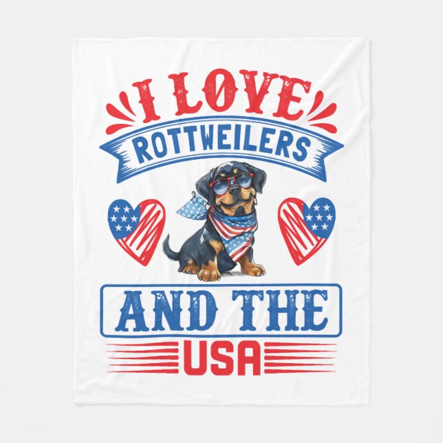 Cobertor De Velo Eu amo Rottweilers e os EUA (Frente)